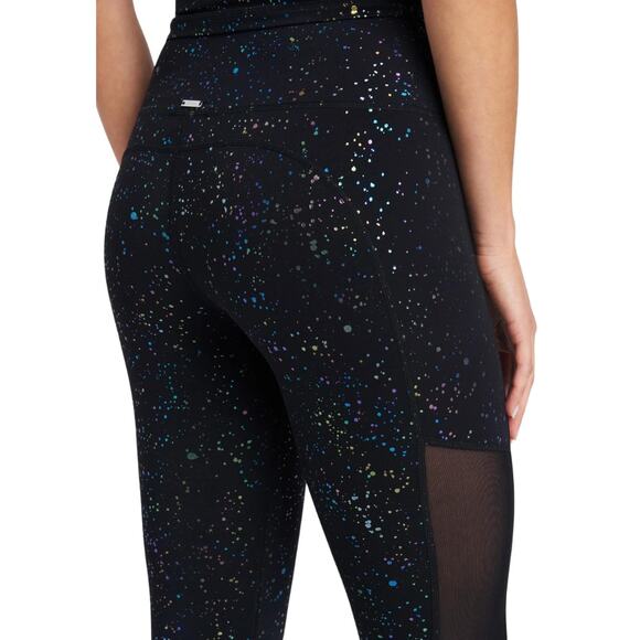 BEBE Black Metallic Splatter Sheer Mesh Performance Leggings Medium 6 8 NEW - Picture 2 of 13